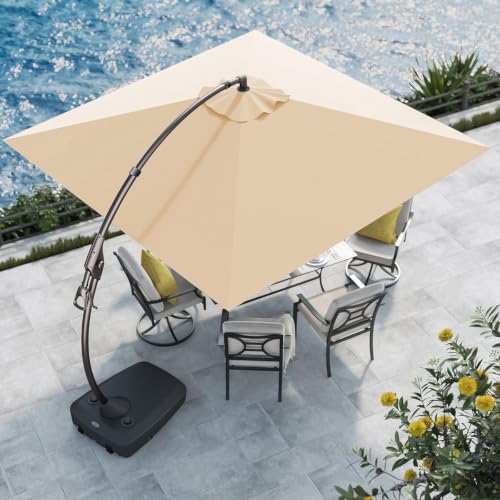 OROTLECT 10'x10' Sunbrella Offset Umbrella With Base Outdoor Square Aluminum Cantilever Umbrella Shade With Easy Tilt Adjustment