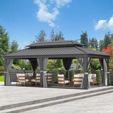 DWVO 12x20ft Hardtop Gazebo Double Roof with Nettings and Curtains Gray