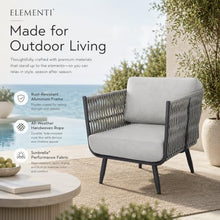 Outdoor Lounge Chair Elementi Milano Patio Lounge Chair, Aluminum and Rope Outdoor Armchair with Canvas Granite 5402 Cushions, Dark Gray Frame, 29.5 x 30.3 x 28.3 in