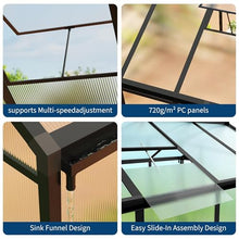 6x10 FT Greenhouse, Easy Assembly Aluminum Polycarbonate Greenhouses for Outdoors with Roof Vent, Large Aluminum Walk-in Greenhouse for Sunroom Patio, Backyard, Garden, Sliding Lockable Door, Black