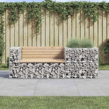 Fisinber 75.6"x75.6" Pine & Galvanized Gabion Outdoor Garden Bench Seats 2-3, Rustic Rectangle Seat for Patio, Lawn, Porch, Park, Untreated Brown Wood Finish for Backyard Conversations