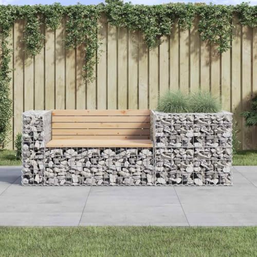 PUGYNBK Garden Bench with Gabion Basket for Patio, Solid Pine Wood Outdoor Bench for Garden, 48 Inch Rustic Style Seating with Welded Steel Frame