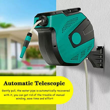 JKSVTF Hose Reel Cart Wall Mounted Pipe Organizer Automatic Telescopic Hose Cart, 180° Swivel Garden Hose Reels, Villa Water Pipe Storage Rack, with Water Gun (Blue Hose Cart+30m Pipe)