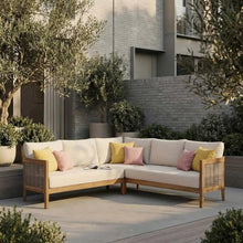Merax Rattan Outdoor Acacia Wood V-Shaped Sectional Sofa with Cushions