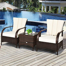 DUYHBAWRS 3 PCS Patio Rattan Furniture Set Coffee Table & 2 Chair with Cushions Comfortable and Breathable(A)