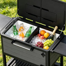 Yardgrace 104 Quart Rolling Ice Chest, Portable Patio Party Cooler with Divider,Spacious 104-Qt Capacity, Chills 36hrs, Serving Tray, Rolling Ice Chest for Indoor and Outdoor Entertainment，Grey