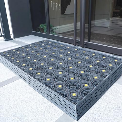 GTPBAO Exterior Patchwork Mat with Circle Brush, Grey Non-Slip Door Mats for Stairs Doorway, Wide 60cm 75cm 90cm 105cm 120cm 150cm(150x300cm/59x118.1in)