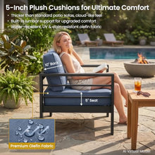 Kiss the Water Aluminum Patio Sofa, 3 Seats Dark Blue Outdoor Couch