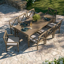Modway Northlake Teak Wood 9-Piece Outdoor Dining Set in Weathered Gray Pebble – 83 Inch Backyard Patio Dining Table with 8 Armchairs