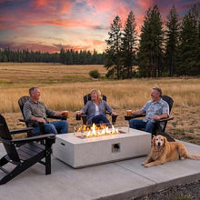 COSIEST 2-Piece Outdoor Propane Fire Table Set, Rectangle Concrete 56-inch x 28-inch Fire Pit (Certified, 50,000 BTU) w 20lb Tank Table, Wind Guard, Waterproof Cover for Garden, Porch, Backyard