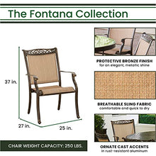 Hanover Fontana 7-Piece Outdoor Patio Dining Set with 6 Sling Chairs and Round Table Tan/Bronze
