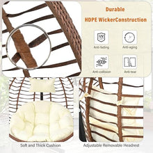 GDFStudio Hammock Chair with Stand, Rattan Wicker Hanging Egg Chair with Cushion and Headrest, Iron Frame Hammock Swing Chair for Indoor Outdoor Patio Balcony Porch Garden, 330lbs, Brown+Beige