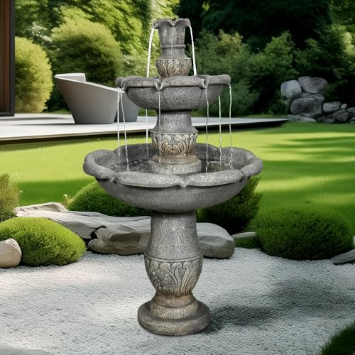 ourrco Garden Rustic Outdoor Floor 2-Tier Water Fountains 48.4" H Classical Flowerpot Shape Top Concrete Fountain and Waterfalls for Outdoor, Garden, Backyard, Porch, Deck, Patio