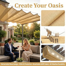 Retractable Roman Sail Shade Slide Wire Wave Shade Sail Sun Shade Sail with Mounting Kit Uv Resistant Sun Protection Wave Canopy Cover for Pergola, Porch, Terrace Garden(W1.6*L13m/W5.24*L42.65ft)