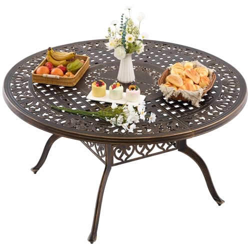 Attliahome Outdoor Patio Dining Table - All-Weather Cast Aluminum 54.5" x 28.5“ Round Patio Table with 2" Umbrella Hole for Balcony Lawn Garden Backyard