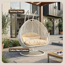 LeisureMod 2 Person Wicker Egg Chair, Cream