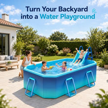 Large Above Ground Pool, Rectangular Swimming Pool with Slide for Family
