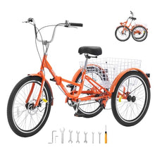 VEVOR Folding Adult Tricycle 26-Inch Lightweight Aluminum Alloy 3 Wheel Cruiser Bike with Large Rear Basket Orange