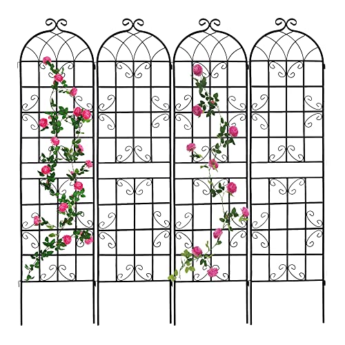 Metal Garden Trellis Rustproof Trellis for Climbing Plants Outdoor Flower Support, Powder Coated Galvanized Round Pipe, Suitable for Vine Plants, Pea Trellis, Screen or Corner Support (Black,4)