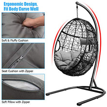 Giantex Hanging Egg Chair, 36.5-Width Oversized Swing Chair with C-Hammock Stand Set, Hammock Chair with Soft Seat Cushion & Pillow, Multifunctional Hanging Chairs for Outdoor Indoor Bedroom (Gray)