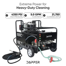 Dapper Supply 4350 PSI Hot Water Gas Pressure Washer, 5.0 GPM, Diesel Heated, 50 ft Hose, Electric Start, Water-Cooled Triplex Pump, 49-State Compliant