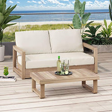 Christopher Knight Home Randy Outdoor Acacia Wood Loveseat Set with Coffee Table Brown and Beige