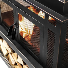 Deko Living Rimasco 80-Inch Metal Wood Burner Fireplace with Side Storage Tables - Wood Burning Fire Pit for Home - Smokeless Patio Fire Pit - Outdoor