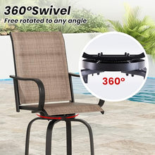 Patio Swivel Bar Stools Set of 4，All-Weather Outdoor High Bistro Stools with Textilene Fabric for Outside, Beach, Lawn, Poolside and Garden (Black/Chestnut)