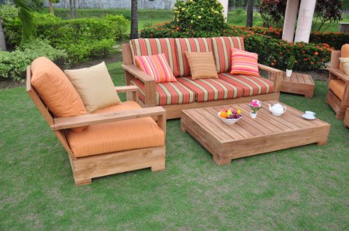 WholesaleTeak Sunbrela Fabric Cushions (Seat & Back) for Leveb 3pc Sofa Set: 3 Seater Sofa & 1 Sofa Chair - Cushions only #WHSSLV2CS