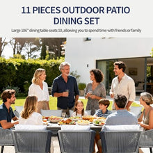 Home Care Wholesale 11 Pieces Patio Dining Set for 10 - All Weather Outdoor Dining Sets, All in One Outdoor Table and Chairs, Wicker Outdoor Patio Furniture Sets with Cushions and Pillows, Grey