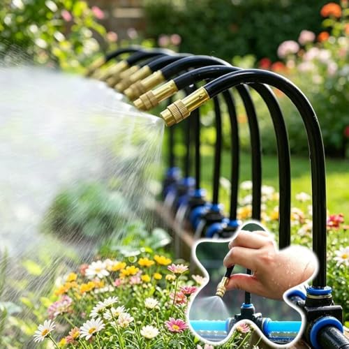 Adjustable Drip Irrigation System for Garden, with 360° Copper Nozzles