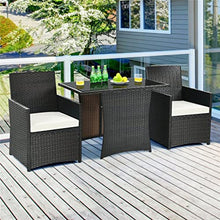 DUYHBAWRS 3PCS Patio Rattan Furniture Set Cushion Sofa Armrest Garden Deck White Easy to Assemble