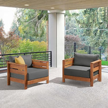 Alaterre Furniture Barton Outdoor Patio Chairs Set of 2 - Weather-Resistant Eucalyptus Wood Armchairs with Thick Cushions - Modern Outdoor Furniture Set for Patio, Porch, Deck, or Poolside (Natural)