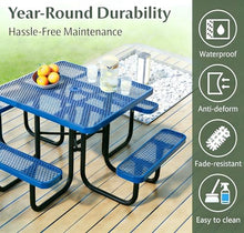 Garvee Heavy Duty Metal Picnic Tables for Outdoors with Umbrella Hole, 46" Square Top Patio Table Coated Steel Commercial Grade Furniture Set Weather & Rust Resistant (Expanded Steel, Blue)