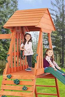 CREATIVE CEDAR DESIGNS Cedar Chalet Wooden Backyard Playset with Swings & Slide