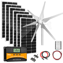 1000 Watts Solar Panel Wind Turbine Hybrid Kit: 600W(6 * 100W) Rigid Glass Solar Panel +400W Wind Turbine Generator+Solar Charge Controller Hybrid System Off Grid for Farm Home Cabine RV Off Grid