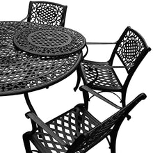 Oakland Living Modern Ornate Outdoor Aluminum 59-in Round Patio Dining Set with Lazy Susan and Six Chairs Black