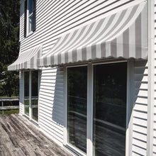 Awntech 8' Nantucket (100.5"-31"-24") Curved Slope Fixed Awning, Gray/White Stripe