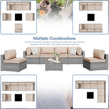 Shintenchi 7 Piece Outdoor Patio Furniture Set with Silver PE Rattan, Khaki