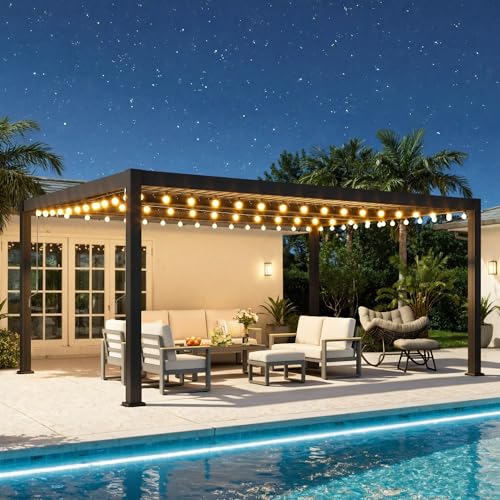 12' x 16' Pergola with Adjustable Louvered Roof and Aluminum Frame