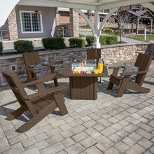 Oasis 5-Piece Conversation Set with Fire Pit Table, 4 Italica Modern Adirondack Chairs and 40” Fire Pit Table with Glass Wind Guard and Rain Cover, Weathered Acorn