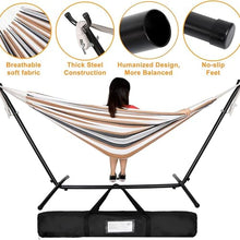 Double Hammock with Detachable Steel Stand - 480 lbs Weight Capacity - Heavy Duty 2 Person Indoor Outdoor Stand Hammock with Adjustable Hooks and Portable Bag(C)