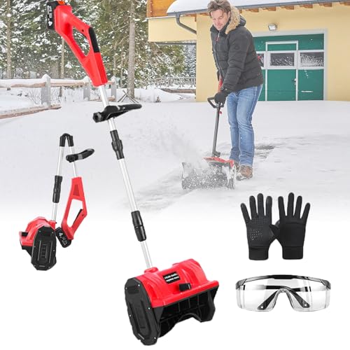 Electric Snow Blower, Cordless Snow Shovel with 3000mAh Battery and Charger, Lightweight Snow Thrower with Adjustable Handle for Driveway/Patio,Red-1Battery