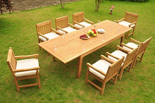 New 9 Pc Luxurious Grade-A Teak Wood Outdoor Dining Set - Very Large Caranasas 122" Double Extensions Double Extensions Premium Dining Rectangle Table and 8 Devon Arm / Captain Chairs #WHDSDVs