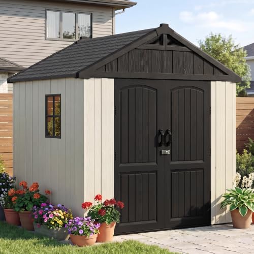 Devoko 8 x 6 FT Resin Storage Shed with Floor, Outdoor Plastic Shed
