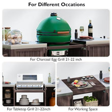 Hassyee Modern Design 66.5" Outdoor Kitchen Island for Big Green Egg Grills, Solid Wood Outdoor Grill Cart with Stainless Steel Top and Drawer (Dark Brown)