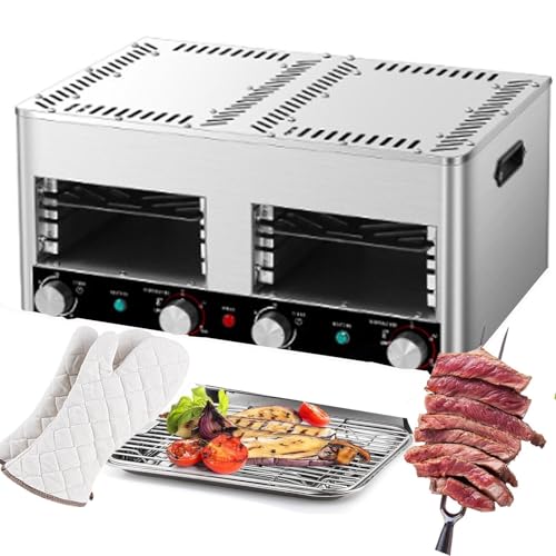 Automatic Steak Smoker Broiler,Electric Steak Broilerw/Glove,1700w Indoor Commercial Steak Grill-4/8 Grilling Slots,Time Temperature Adjustable For Beef Chicken Vegetables,B