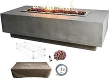 Elementi Granville Gas Fire Pit Cast Concrete Fire Table, Outdoor Fire Pit Electronic Ignition | Canvas Cover, Lava Rock Included | Free AMS Wind Guard | Light Gray (Natural Gas)