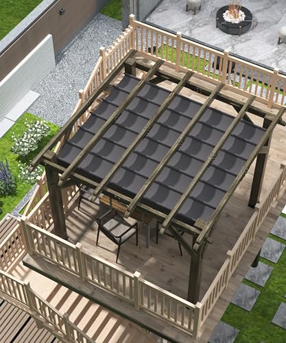 KYBOLT 10x10 Ft Wood Pergola with Retractable Sunshade Charcoal Gray