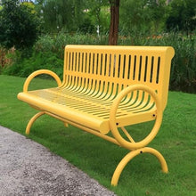 GRFIT Outdoor Bench Metal Bench for Outdoor with Comfortable Backrest, Garden Furniture, Bench Seat for Multiple People, for Park, Patio, Garden, Yellow Garden Bench (Large)